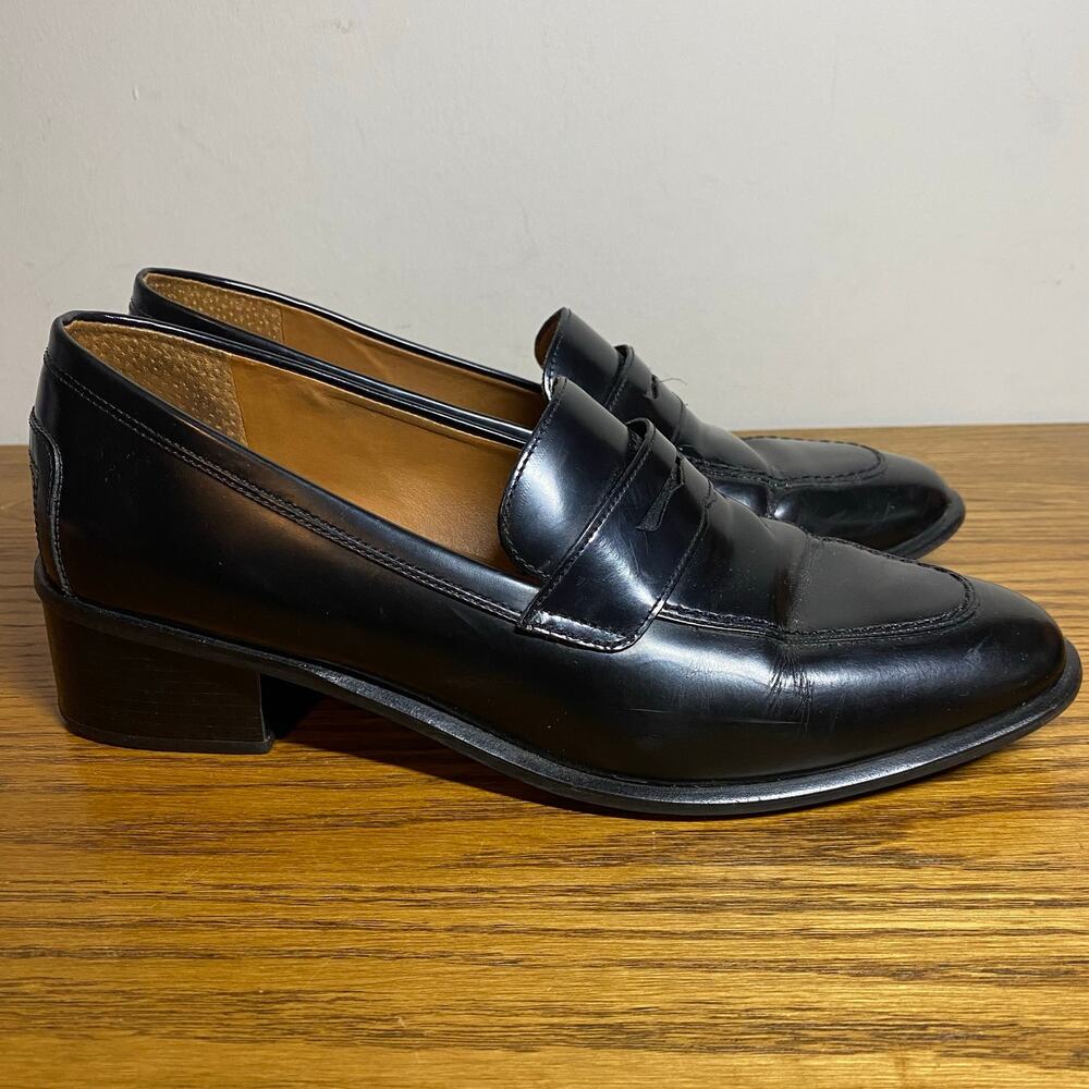 Vintage Lauren Ralph Lauren Black Leather Penny Loafer Low Block Heel Size 8D